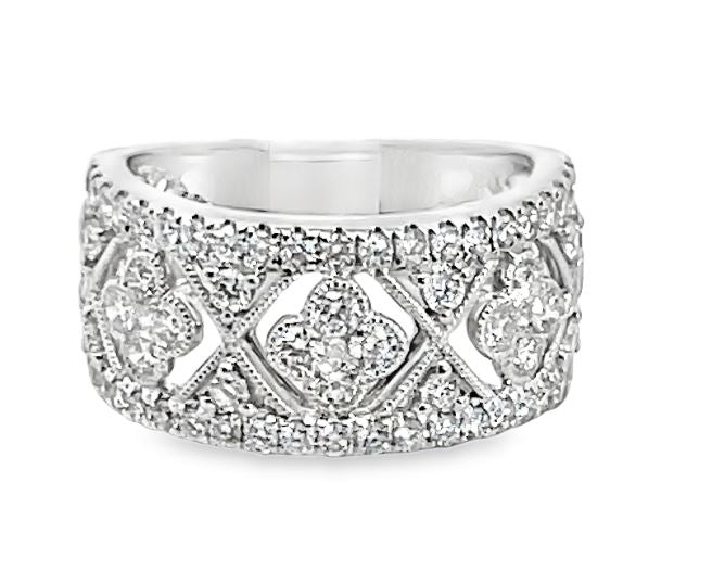 18KW Quatrefoil Diamond Cigar Band sz 6