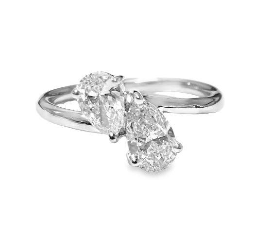 14W 2 Pear Shape Lab Grown Diamond Bypass Ring sz 6.5