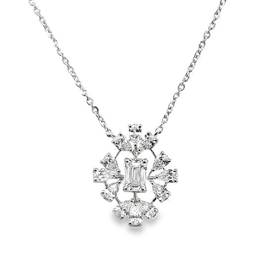 14W Emerald Cut Lab Grown Diamond Necklace with Pear Halo