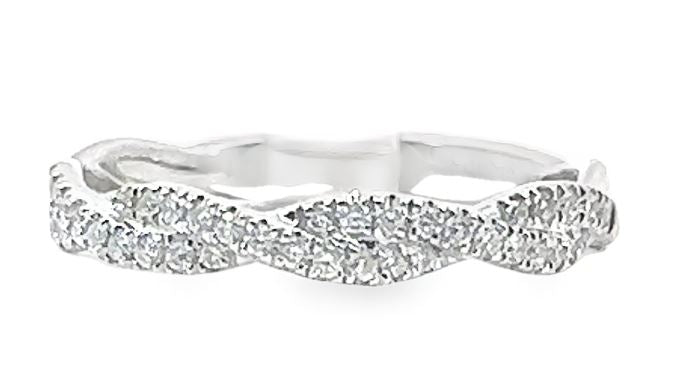 14W Double Row Woven Prong-Set Diamond Band sz 6.5