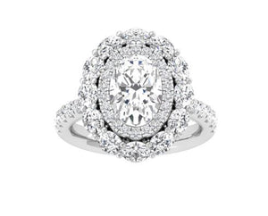 14W Lab Grown Oval Engagement Ring with G/SI1 Center and E/W Oval Halo sz 6