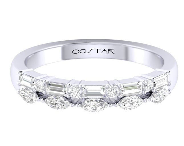 14W Double Band Ring, Baguette and Marquise Diamonds sz 6.5