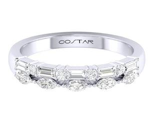 14W Double Band Ring, Baguette and Marquise Diamonds sz 6.5