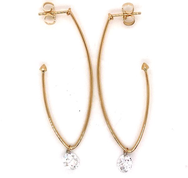 14Y 1.75" Round Brilliant Cut Large Drilled Diamond Dangle Earrings, 1.29ctw