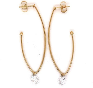 14Y 1.75" Round Brilliant Cut Large Drilled Diamond Dangle Earrings, 1.29ctw