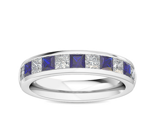 14W Lab Grown Princess Cut Diamond with Blue Sapphire Band Size 6.5