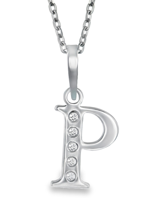 Sterling Silver Diamond Initial 'P' Pendant with Chain