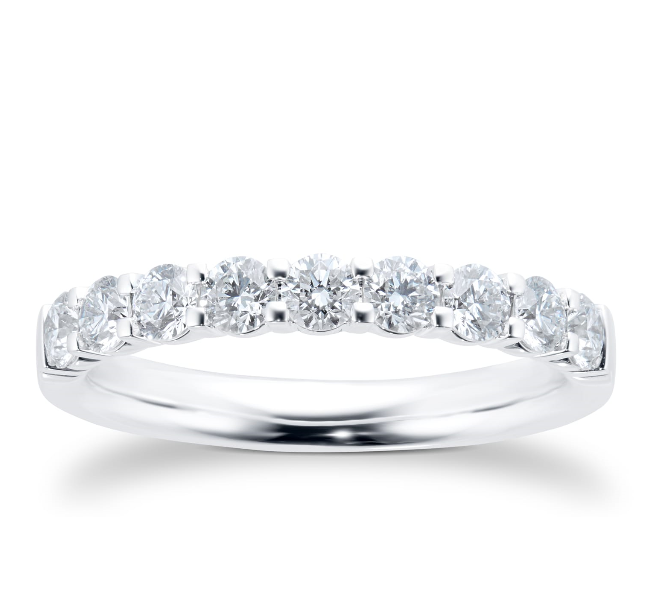 14W 9 Round Diamond Shared Prong "U" Style Wedding Band Size 6.5