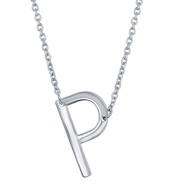 Sterling Silver Sideways 'P' Initial Necklace