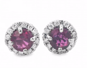 14W Round Ruby and Diamond Halo Stud Earrings