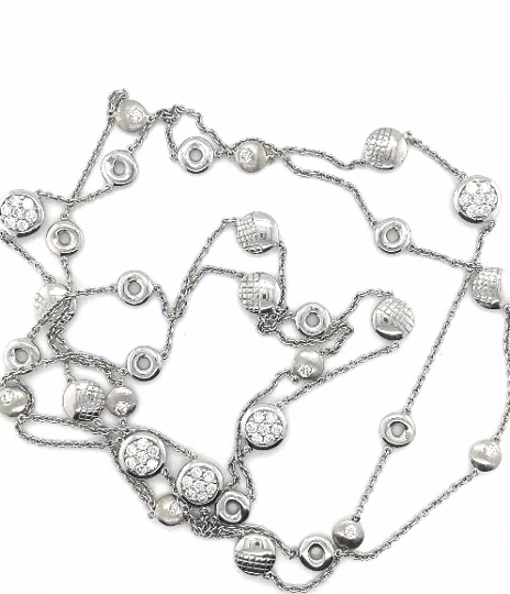 14W 42" Multi-Textured Diamond Link Necklace