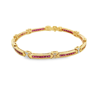 18Y Channel Set Ruby and Diamond Bracelet