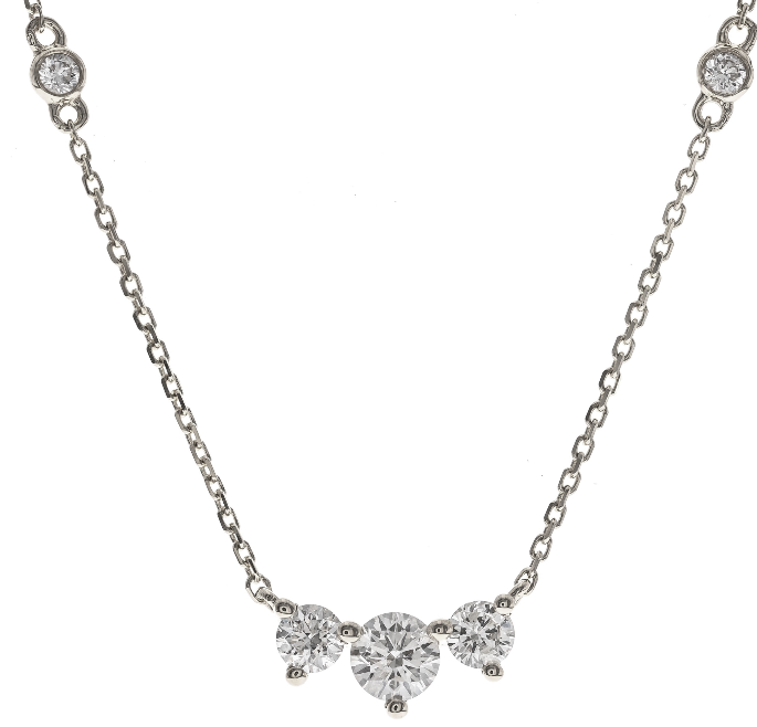 14Y 3 Round Diamond Necklace Bezel Diamond Accent on Cable Chain