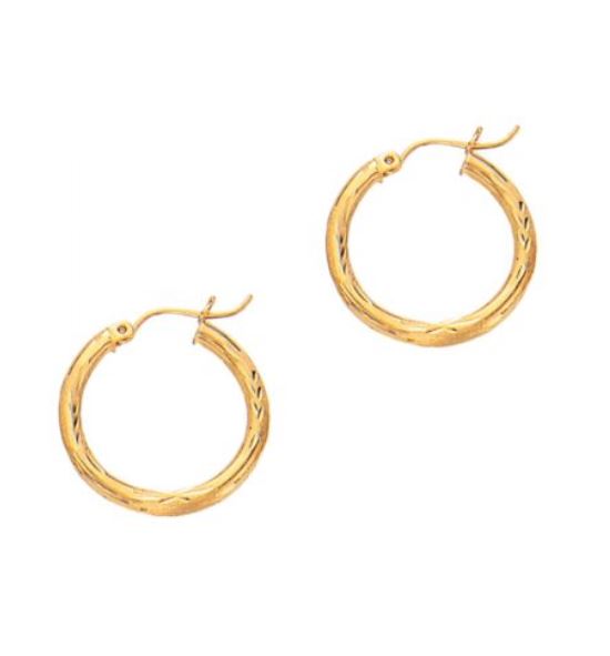 14Y Diamond Cut Round Tube Hoop Earrings