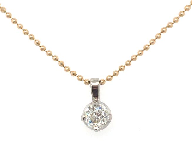 14W .46ct Rd OMC Diamond Pendant w Bail on 14Y 18" 1mm Ball Chain