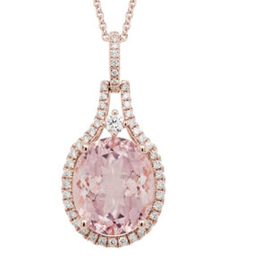 14R Oval Morganite and Diamond Halo Doorknocker Pendant and Chain