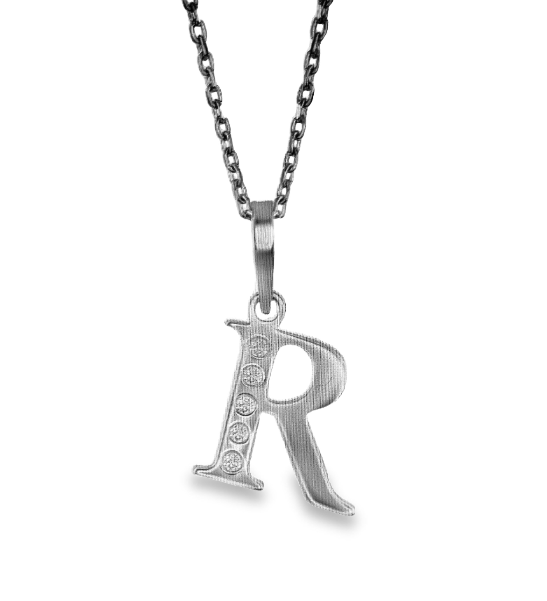 Sterling Silver Diamond Initial 'R' Pendant with Chain