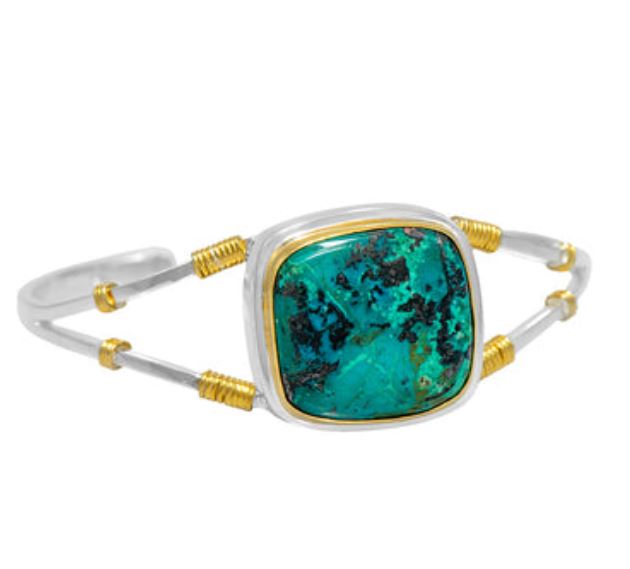 Sterling Silver 22K Yellow Vermeil Shattuckite Cuff Bracelet