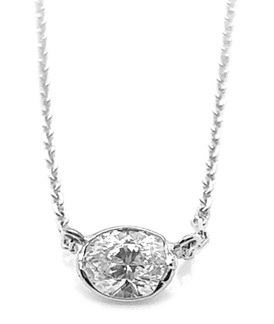 14W .50ct E/W Oval Diamond Solitaire Necklace on 17" Cable