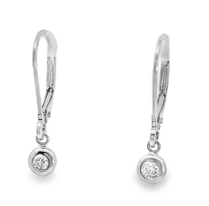 14W Dangle Round Bezel Diamond Leverback Earrings