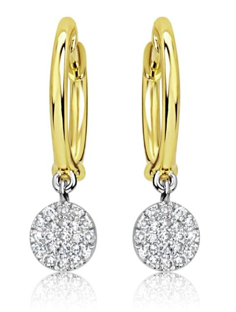 14TT Pave Diamond Drop on Polished Hoops