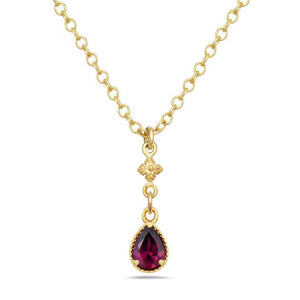 Sterling Silver 18Y Vermeil Flower Necklace with Rhodolite Garnet Teardrop and Chain