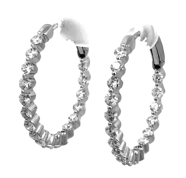 18W Round Inside/Out Round Diamond Hoop Earrings