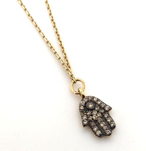 Shiva-  18Y Black Rhodium Diamond Hamsa Necklace