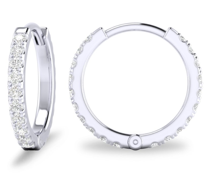 14W 10mm Huggie Diamond Earrings, .10ctw
