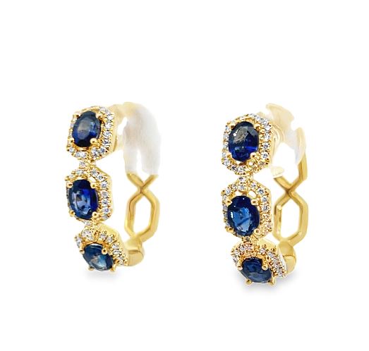 18KY Blue Sapphire/Diamond Halo Hoops