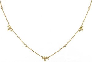 Color Jewels- 14Y Diamond 3 Leaf Station Necklace with 13 RBC Diamonds with Lobster Clasp