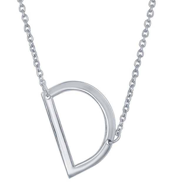 Sterling Silver Sideways 'D' Initial Necklace