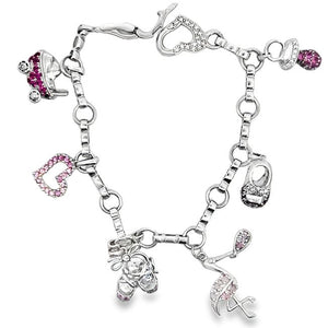 14W Baby Girl Themed Diamond and Pink Sapphire Charm Bracelet