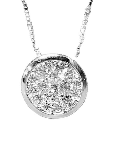 14W Diamond Cluster Pendant with Round Diamonds on 18" Box Chain with Spring Ring