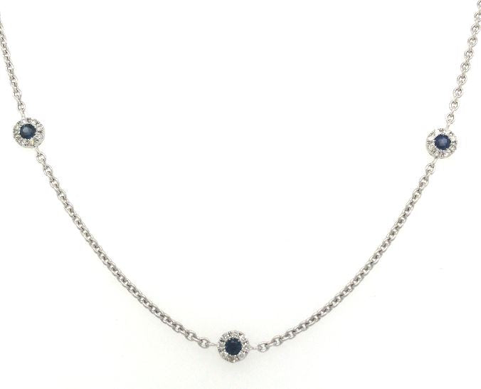 18W Sapphires with Diamond Halo by the Yard 16-18" Necklace