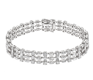 Platinum Baguette and Round Diamond Lattice Bracelet, 7.25"