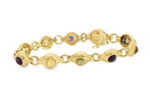 14Y Solid Multi-Gemstone Cabochon Bracelet (Peridot, Citrine and Amethyst)