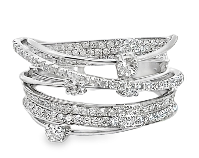 18W Multi Row Round and Pave Diamond Band Size 7
