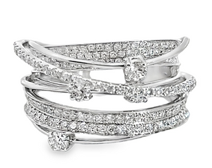 18W Multi Row Round and Pave Diamond Band Size 7