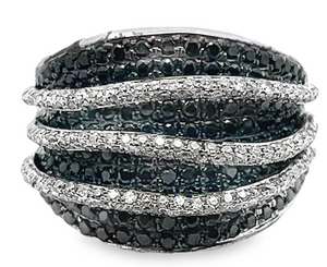 18W Wide Pave' Black Diamond Triple White Diamond Swirl Ring Size 6
