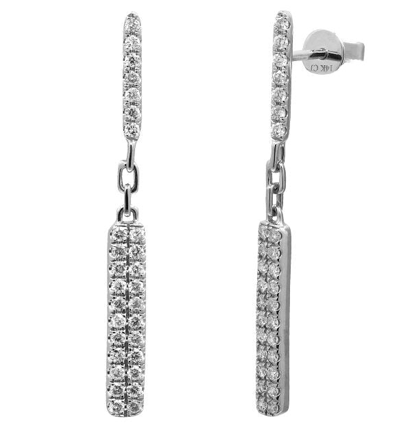 14W Diamond Bar Stud with Pave Bar Dangle Earrings