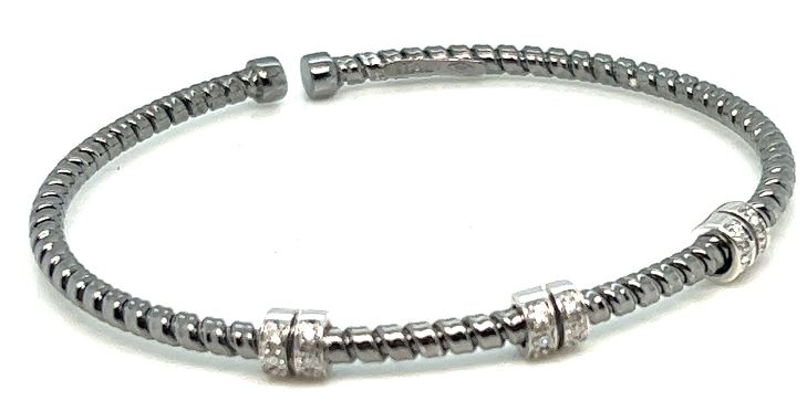 18K Black Rhodium Cuff Bracelet with 3 Diamond Toppers