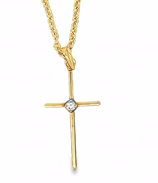 14Y Thin Cross Pendant with 2.15mm Diamond