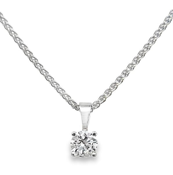 14W 6.1mm Round 4-Prong Diamond Pendant on 18" Wheat Chain