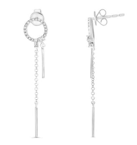 14W Pave Diamond Circle with Bag Diamond and Dangle Chain Bar Earrings