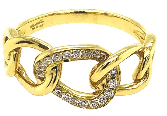 18Y Open Link Ring with Pave Diamond Center Size 6.5