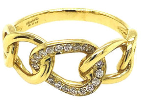 18Y Open Link Ring with Pave Diamond Center Size 6.5