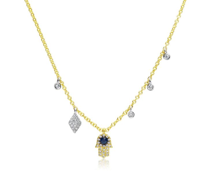 Meira T- 14Y Sapphire and Diamond Hamsa Necklace