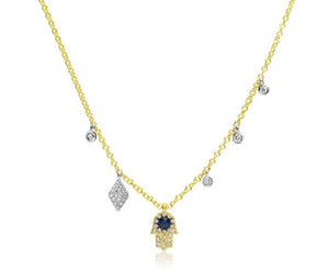 Meira T- 14Y Sapphire and Diamond Hamsa Necklace
