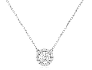 14W Round Diamond with Halo Necklace